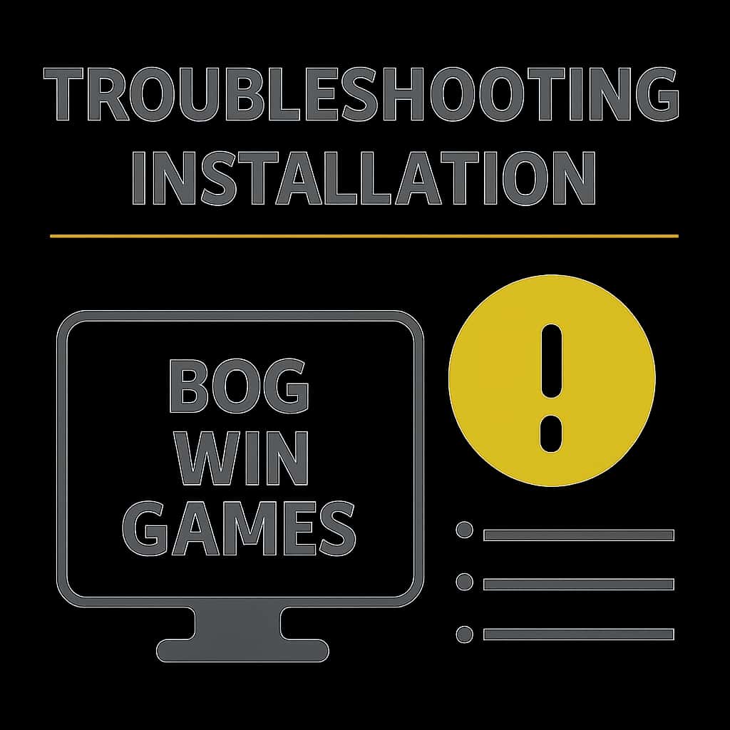 An educational diagram detailing the troubleshooting process for installing BDG Win Games.